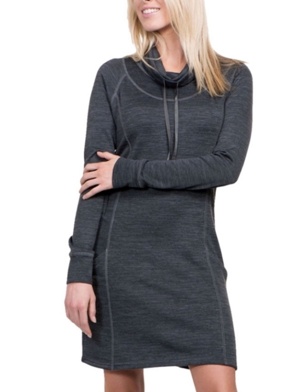 Kuhl Gray Lea Sweater Dress Long Sleeve Cowl Neck Pockets Women’s Small